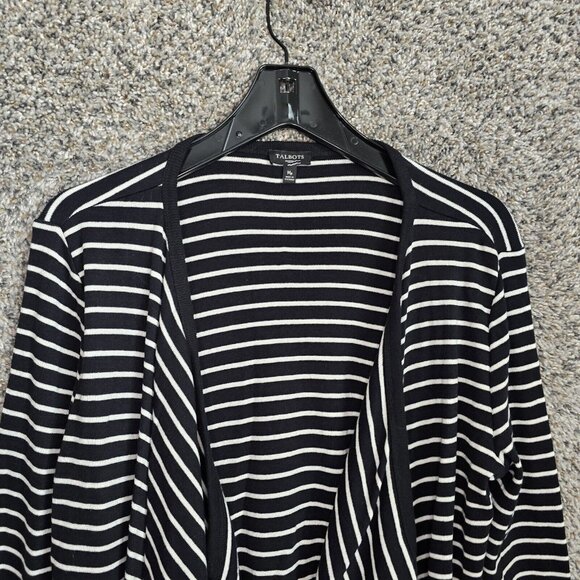 Talbots Cardigan Womens MP Petite Medium Black Striped Knit Open Front Ladies - Picture 4 of 7